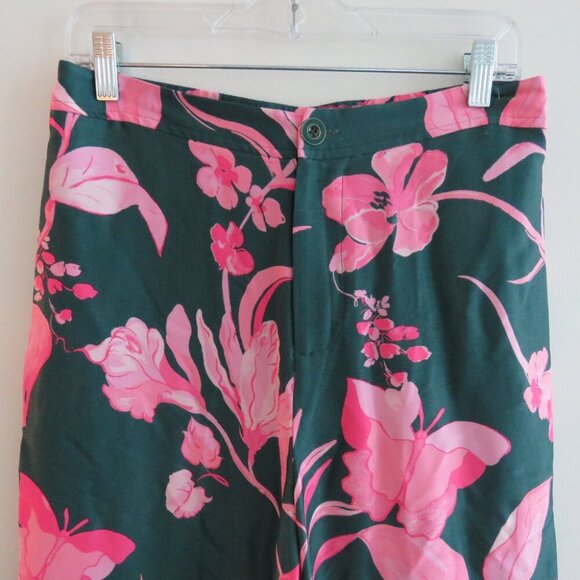 ANTHROPOLOGIE Breezy Tropical Floral Print Wide Leg Satin Pants - Sz 6 - Picture 3 of 16